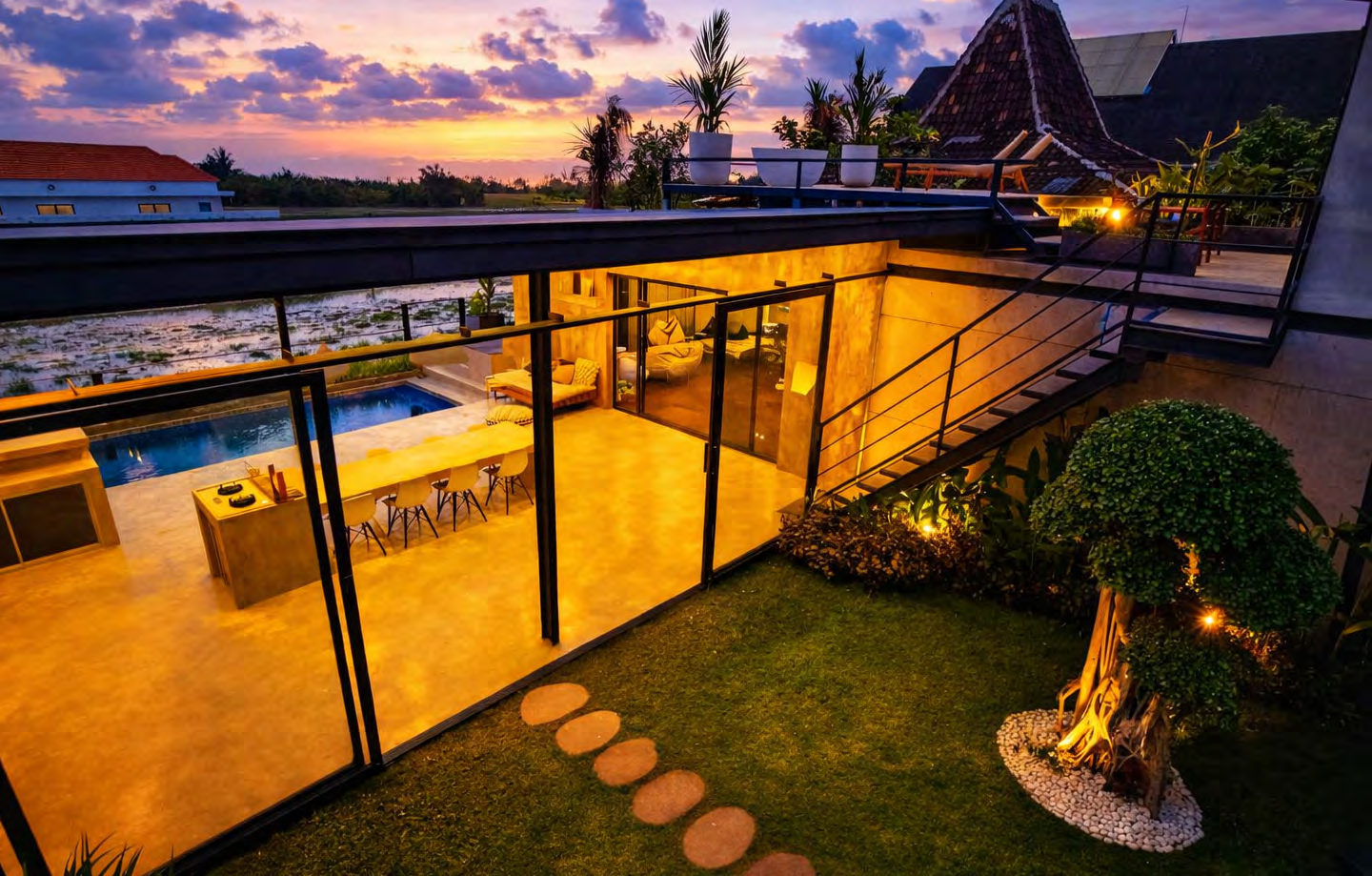 Private pool overlooking the rice fields
